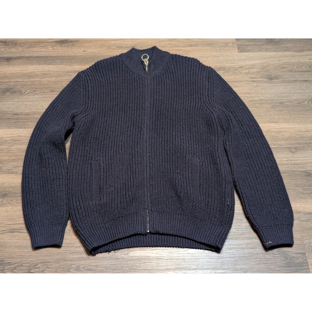Barbour Mens XL Navy Blue 100%‎ Shetland Wool Full Zip Ribbed Cardigan